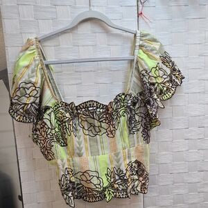 Anthropologie Yellow and Brown Floral Blouse